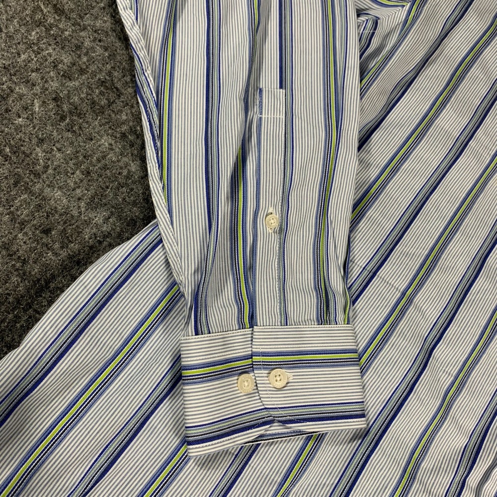 Alan Flusser Shirt Mens XL Blue Striped Cotton Button Down Long Sleeve Luxury - Picture 7 of 12